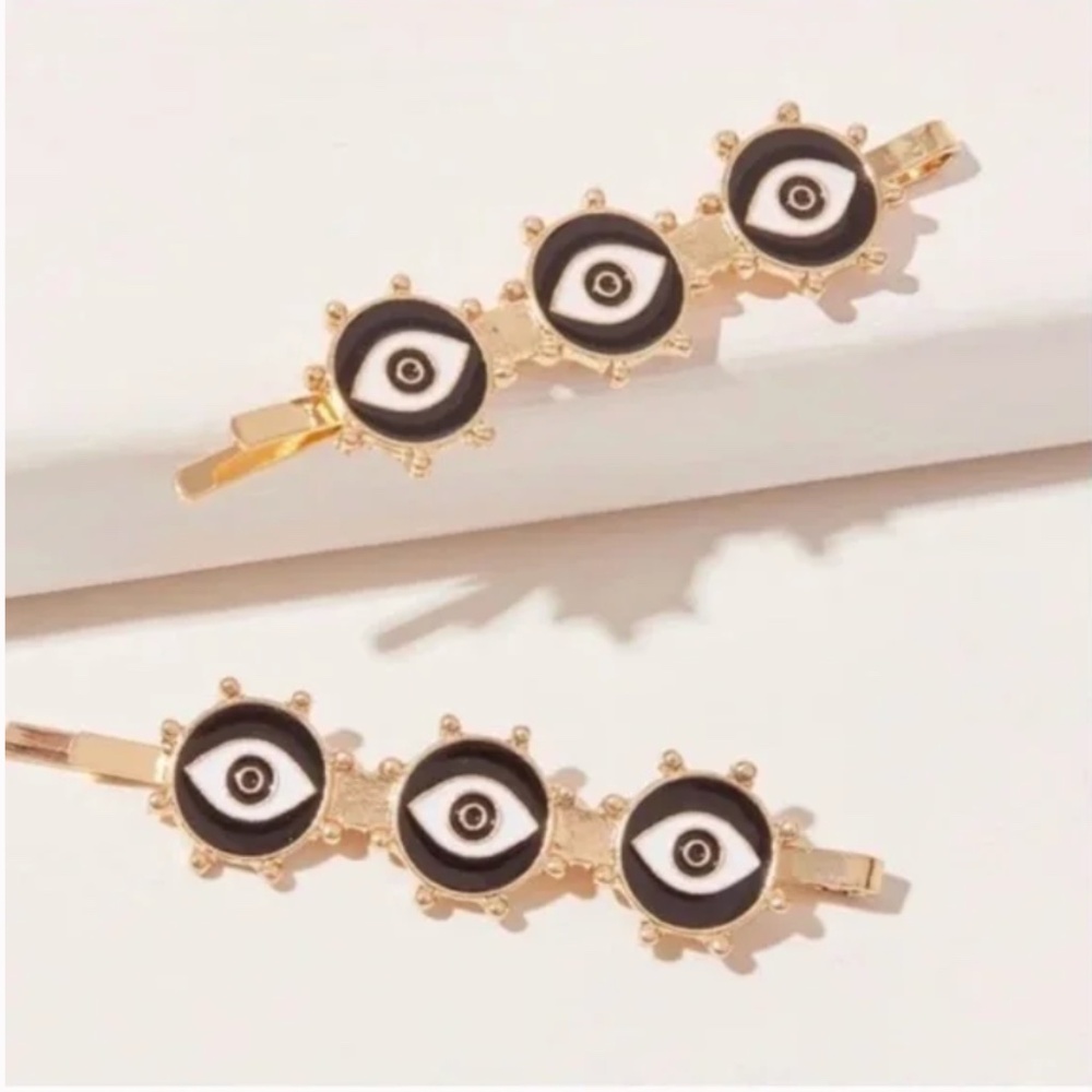 โค๏ธ FREE Evil Eye Boho Modern Peasant Hipster Hippie Art Chic Deco Hair Clips Set